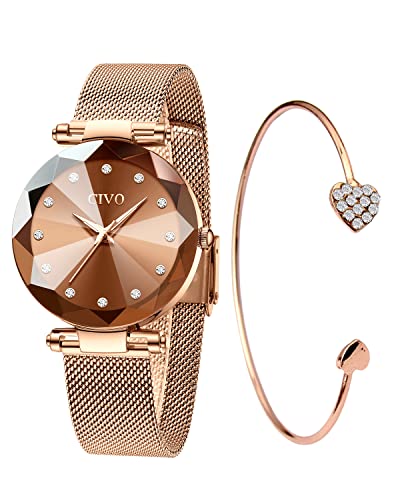 CIVO Relógios mulher Set relógio senhoras malha impermeável luxo minimalista elegante banda aço inoxidável relógios de pulso moda vestir negócio casual relógio de quartzo