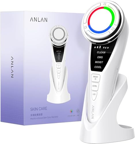 ANLAN Massajador facial para rugas e afirmante, 5EN1 máquina estética anti-envelhecimento, cuidado facial, antiflacidez rosto e pescoço, limpeza profunda, com algodão