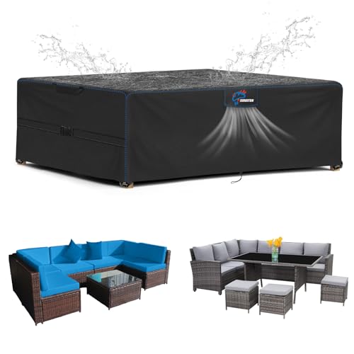 SIRUITON Capas para móveis de jardim de 308 x 138 x 98 cm, com ventilação de ar, impermeável, resistente ao vento, tecido Oxford 420D resistente a rasgos, capa para mesa de exterior,