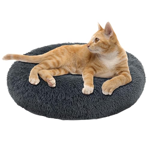 Cama de gato e cão médio 50 cm - Pet Bed redonda macia quente para animais de estimação - cama de pelúcia relaxante moída para cães e gatos, cinzento escuro