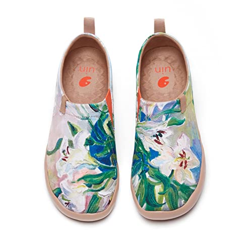 UIN Mocassins de lona para mulher, para primavera verão, sapatos de viagem pintados, verão planos mulher, multicoloridos, flor