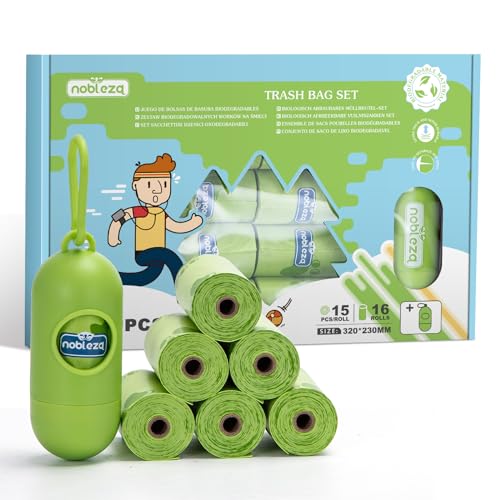 Nobleza Sacos de cão 240 sacos com dispensador, extra grosso, à prova de fugas, sacos cocó cão, cão Poop Bag, 16 rolos