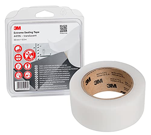 3M Fita seladora 4411N - adere a muitos metais e plásticos sem gotejar, borbulhar ou deixar resíduos - 50 mm x 5,5 m, translúcido, espessura 1,0 mm (1 unidade)