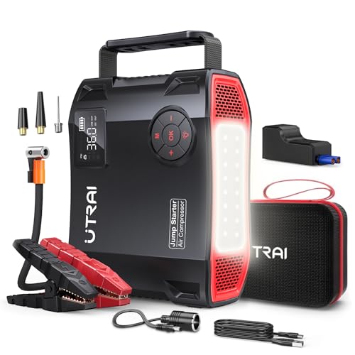 6000A Arrancador de baterias de carro com 150 PSI compressor de ar/DC out 160 W/18 W Fast Charging/lanterna LED, UTRAI 27000 mAh 12 V arranque de carros (para 8 L a diesel ou todos os veículos a