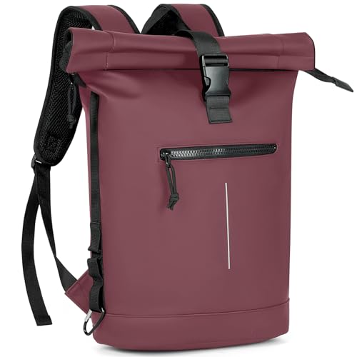 Lekeinchi Mochila de rolo para homem, mochila impermeável mulher para portátil de 17 polegadas, elegante mochila de viagem mochilas tipo casual para viagens, ciclismo, escola uni, bordeaux