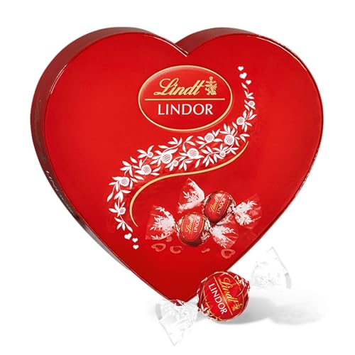 Lindt LINDOR Chocolate com leite para dia dos namorados, caixa com cerca de 16 bombons em forma de coração para oferecer, chocolate cremoso, bombons para oferecer, 16 chocolates, 200 g