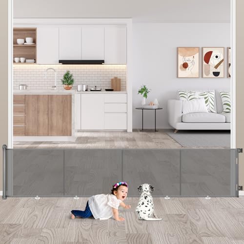 Porta de segurança para bebé extensível, 0-500 cm, barreira de segurança para crianças e cães, cercas de segurança para crianças e corredores, interiores e exteriores (cinzento)