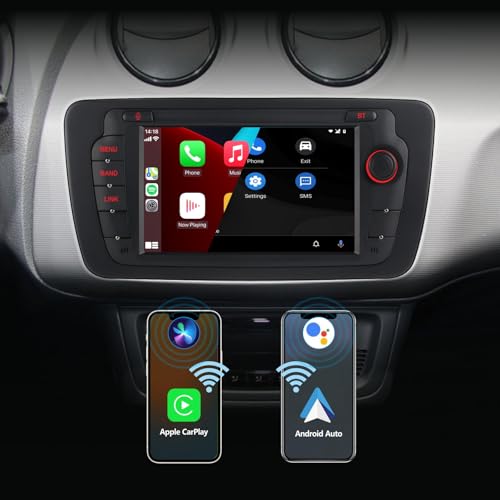 Rádio de carro para Seat Ibiza 2009-2013 rádio com Wireless CarPlay Android auto-estéreo Auto 7" ecrã táctil com BT FM/RDS rádio USB microfone.