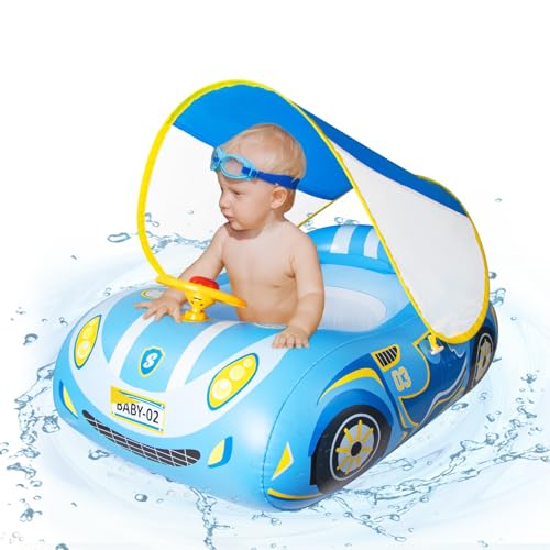 Flutuador bebé com guarda-sol Ninonly flutuador de piscina para crianças de proteção solar UPF50 removível flutuador bebé insuflável ideal para crianças piscina de natação para crianças de 3 a 36