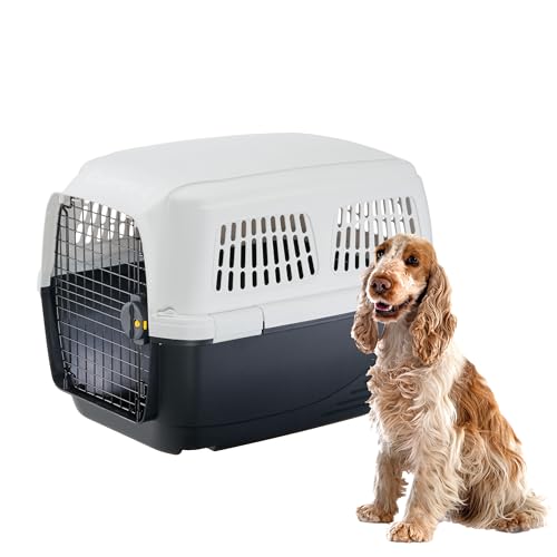 Ferplast Transportinho cão CLIPPER 4, IATA, transporte para cães médios, max 20 kg, transporte rígido, viagem animais de estimação carro avião trem, 71 x 50 x h 51 cm, porta de aço, fecho seguro