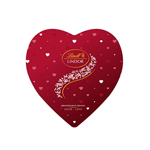 Lindt LINDOR Chocolate de coração com leite dia dos namorados, caixa com cerca de 18 chocolates, forma de coração, para oferecer, chocolate cremoso, bombons para oferecer, 250 g