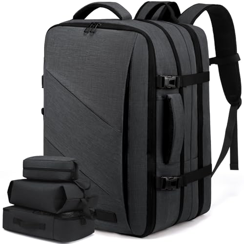 LOVEVOOK 50 l Mochila de viagem, mochila para portátil 18 polegadas, expansível mala de cabine mochila, bagagem de mão impermeável para homem mulher, grande mochila de negócios, cinzento