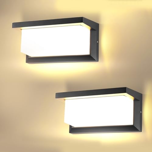 CHENBEN Aplique parede exterior, 3000 K 18 W luz exterior, IP65 impermeável lâmpada exterior, alumínio luz led exterior para decoração de jardim, terraço, alpendre, pátio, garagem, 2 peças