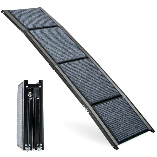 CO-Z Rampa para cães para carro, 170 cm Rampa dobrável para animais de estimação de até 90 kg, tampa para carro com superfície antiderrapante, escada portátil para cães para carro SUV camioneta cama