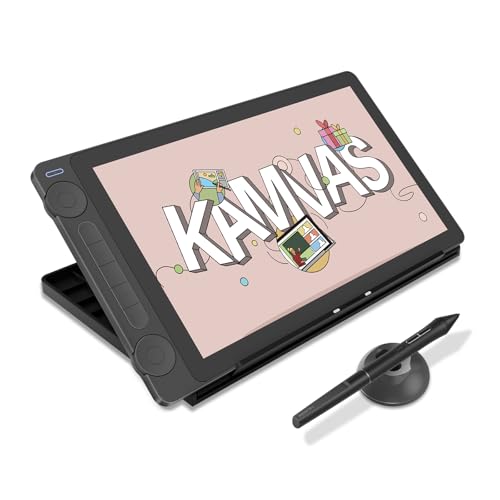 HUION Kamvas 13 Gen3 2024 Tablet gráfico com ecrã, tablet de desenho Canvas Glass de 13,3", 99% sRGB, novo Pentech 4.0, 16384 com pressão de lápis, mostradores duplos, suporte ajustável, preto