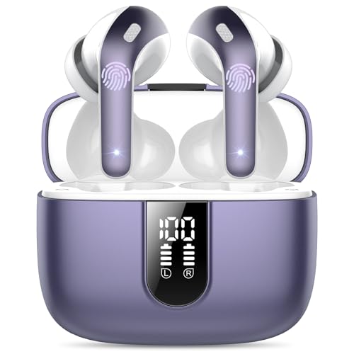 Auriculares sem fios Bluetooth, auriculares Bluetooth 5.3, 4 Mic com redução de ruído ENC, 50H com graves, capacetes sem fios Bluetooth IP7 impermeável, Nouveau Phantom Pourpre