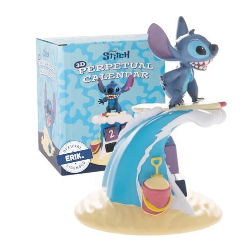 Calendário perpétuo 3D Stitch Surfer - calendário 3D Disney - figuras Disney, decoração Stitch - calendário de mesa figura Stitch, calendário perpétuo Stitch - presentes oficial Stitch