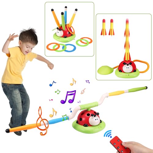 3 em 1 brinquedos para crianças, salto musical, Toss Ring Game Toys, brinquedo de foguete para crianças, desportos e brinquedos ao ar livre para as idades 3 4 5 6 7 8 9 10 11 Jogos de jardim Para