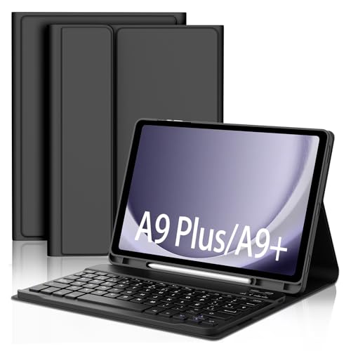 FOGARI Teclado per Samsung Galaxy Tab A9 11" 2023, capa Galaxy Tab A9 Plus com teclado espanhol Ñ Bluetooth removível com porta-ápis, preto