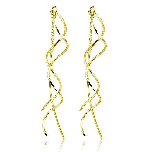 ASH'S CHOICE Brincos de mulher, brincos suspensos compridos e brilhantes, brincos de gota, hipoalergénicos, poste de prata 925, banhado a ouro 14K, presentes de joalharia