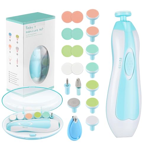 Zooawa Corta-unhas para bebé, 20 em 1, corta-unhas elétrico para bebé, kit de lima de unhas, com 12 almofadas de substituição, kit de recorte para unhas, dedos, recém-nascidos, bebés, crianças