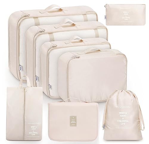 MURISE Organizador de mala de 8 peças, malas de roupa, organizador de malas para férias e viagens, conjunto de cubo de packing, organizador de viagens, sistema de organização para malas