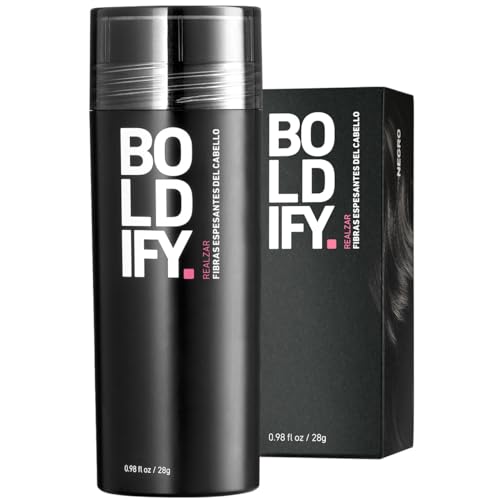 BOLDIFY - Fibras capilares ocultam completamente a perda de cabelo, 100% fibras de algodão não detetáveis, frasco gigante de 28 g, espessamento instantâneo do cabelo (preto)