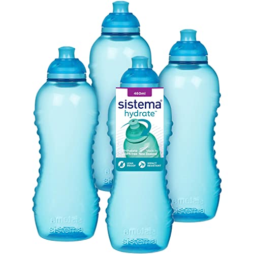 Sistema Twist 'n' Sip Squeeze Garrafa de água desportiva | Garrafa de água à prova de fugas, 460 ml, sem BPA, azul, 4 unidades