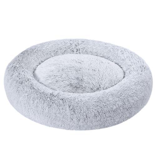 Amazon Basics Cama suave donut para animal de estimação de cão, pele sintética, lavável na máquina, 91 cm, cinzento