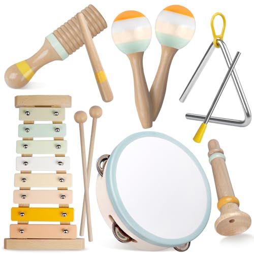 Instrumentos musicais para bebés - brinquedos de madeira Montessori para crianças dos 1 aos 3 anos, instrumentos de percussão para crianças de 1 ano, aniversário para crianças dos 1 aos 3 anos (6 em
