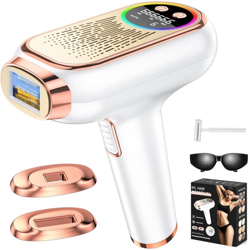 NIKYJM Depiladora a laser 6,8 cm² de grande calibre, função inovadora 3 em 1, 9 níveis de energia, IPL máquina de depilação luz de pressão para bicicleta, axilas, rosto, corpo dourado rosa