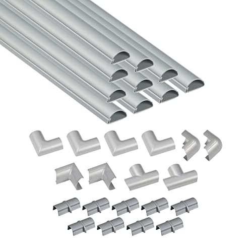 D-Line Mini 3015A-400, calhas adesivas para cabos, solução para organizar, proteger e cobrir cabos, 10 x 30 mm (largura) X 15 mm (Alto) X 40 cm Comprimentos (4 metros) - Efeito alumínio