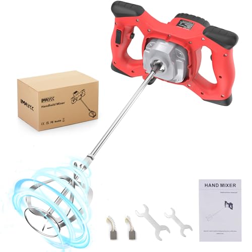 IMAYCC Misturador de argamassa de 2100 W, 270 - 930 Rpm 6 velocidades de ajuste betoneira 220 V, haste em espiral M14 para argamassa Ø 120 mm, liquidificador manual para forro, gesso, cor mistura