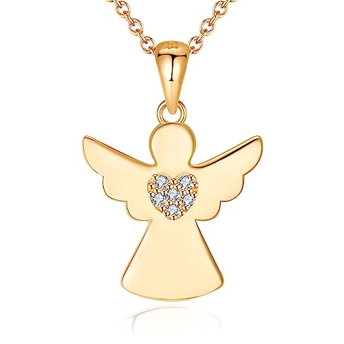 Jrêveinfini Colar anjo da guarda mulher menina prata de lei 925, pingente colar da sorte, presente original aniversário mulher menina com caixa de presente