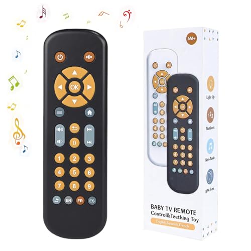 JoyJoyful Brinquedos musicais bebés 6-12 meses, 3 idiomas brinquedos comando TV crianças 1 ano com espanhol / inglês / francês, brinquedo aprender a falar meninas meninos, presente bebé músicas som
