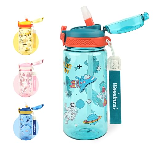 wooshwa Garrafa para beber campus Pop-up, 600 ml, garrafa de água desportiva para crianças, com palhinha, sem BPA e adequada para máquina de lavar louça, verde stronauta