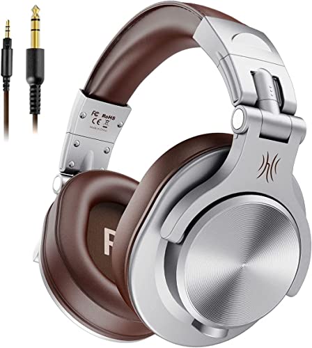 Auriculares estúdio OneOdio sobre a orelha, auriculares DJ com cabo, auriculares HiFi de estúdio com porta compartilhada para monitor de gravação AMP de guitarra de piano e-drum (prateado2)