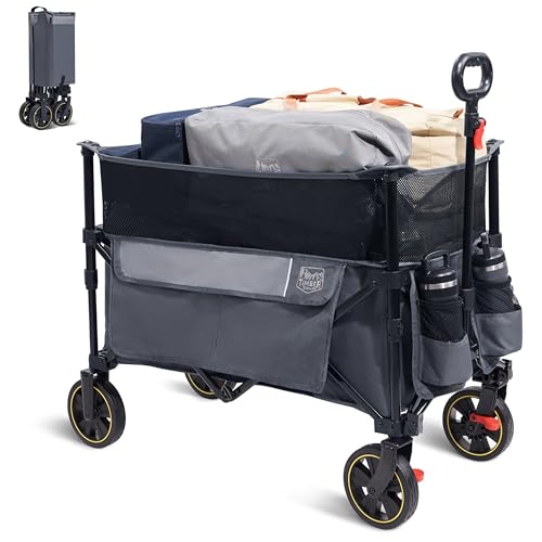 TIMBER RIDGE XXXL Carrinho dobrável de maior capacidade 225 L carrinho de praia profundo para jardim piquenique festival ao ar livre compras carrinho com bolsa de cobertura alça ajustável (cinzento