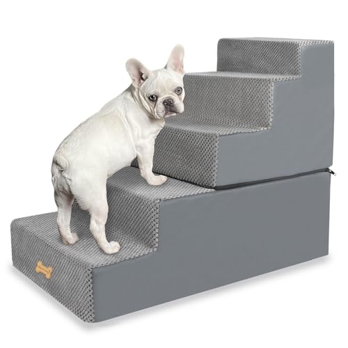 Nepfaivy Escadas antiderrapantes para cães e gatos pequenos, 5 degraus, com espuma de alta densidade e capa removível, para subir no sofá, 76 x 40 x 56 cm