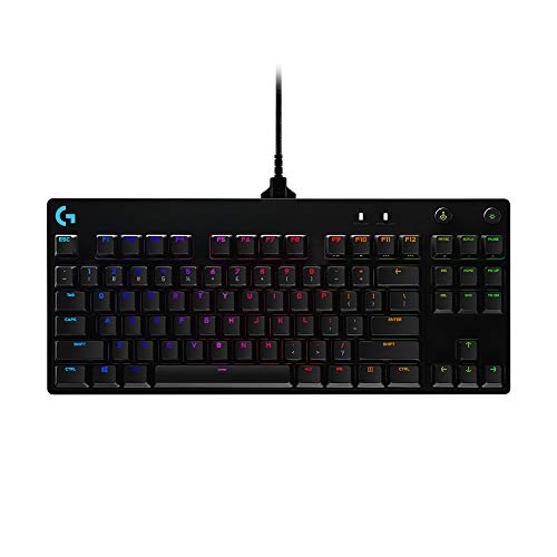 Logitech G Pro TKL Teclado Gaming mecânico sem teclado numérico, teclas GX-Clicky azuis, RGB LIGHTSYNC, design portátil para desportos, cabo micro USB removível, QWERTY espanhol, preto