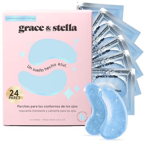 Grace and Stella Contorno de olhos - Reduzem orelhas, bolsas e rugas, remendos olhos premium veganos, não testados em animais [24 pares, azul]