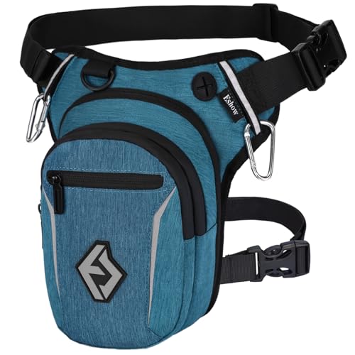 Eshow Perna de motocicleta expansível, bolsa de perna com alças ajustáveis e tira refletora para homem e mulher, bolsa de cintura para viagens caminhadas ciclismo montanhismo trabalho desporto, Azul