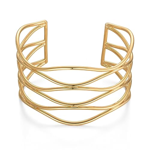 LILIE & WHITE Gold Bracelet for Women Gold Bangles Chunky Bracelets Cuff Bracelets Multi-layer Cross Wire Bangle Bracelet Hammered Open Cuff Bangles