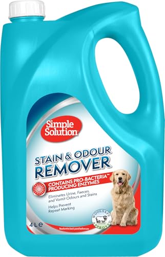 Simple Solution Removedor de manchas e odores para cães, limpador enzimático com poder de limpeza pró-bactérias, fresh, 4 litros