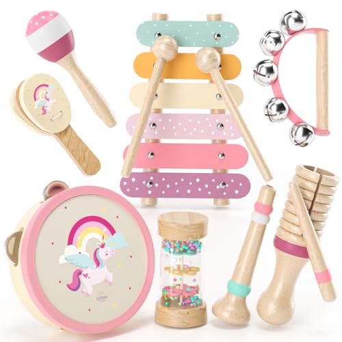 Lehoo Castle Brinquedos crianças instrumentos musicais brinquedos madeira para bebés xiaomi tambor brinquedos montessori educação presentes meninos menina 1 2 3 anos (unicórnio)