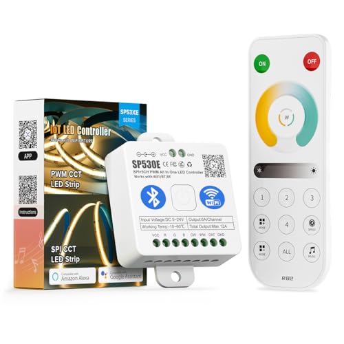 BTF-LIGHTING 4 zonas 2,4 GHz RF RB2 & SP530E WiFi Bluetooth Controladores Kit suporte FCOB SMD PWM ou SPI CCT duplo branco temperatura de cor sintonizável faixa LED DC5V DC12V DC24V