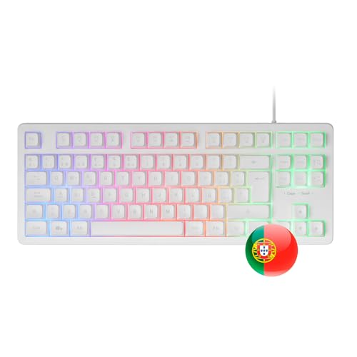 Mars Gaming MK023, teclado Gaming TKL, tecnologia híbrida H-Mech, iluminação FRGB Rainbow, anti-fantasmas, compatibilidade universal, branco, idioma português
