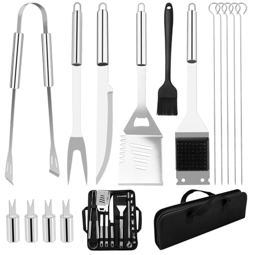 15 unidades Kit para churrasco, conjunto de utensílios churrasco de aço inoxidável, acessórios profissionais para churrasco práticas com saco portátil, ferramentas de grelha churrasco para acampamento
