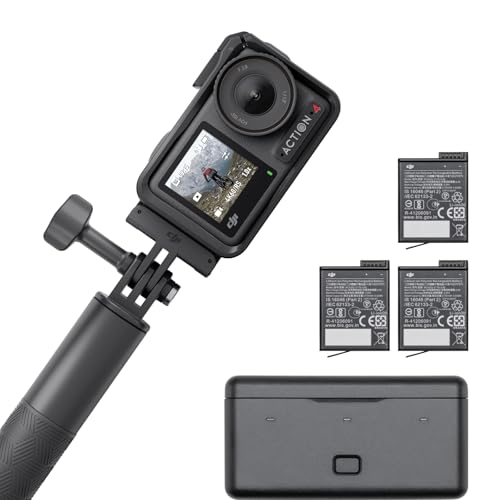DJI Pack aventura Osmo Action 4 - Câmara submergível 4K/120 fps, sensor de 1/1,3 polegadas, D-Log M e 10 bits, campo de visão de 155º, até 7,5 h com 3 baterias adicionais para gravar Vlogs