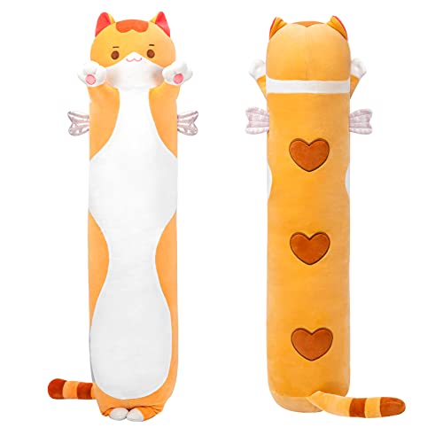 Mewaii Stofftiere Katzen Laranja 130 cm, Plüsch Kissen Lang Kätzchen Plüschtier Ausgestopftes nível Spielzeug Kuschelkissen Geschenk Plüschkissen